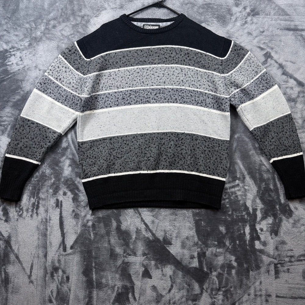 Billabong Sweater Mens XL Black Grey Striped Wool Blend Button Cuff Crewneck